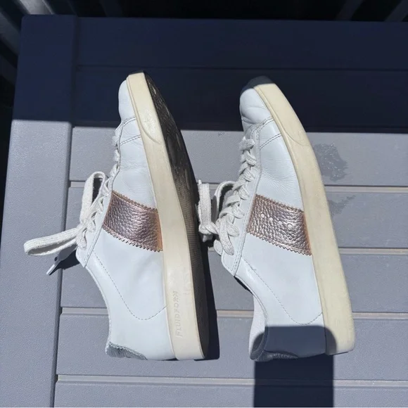Ecco White Sneakers Tennis Shoes Leather bronze silver accents EU 37 - Picture 8 of 11